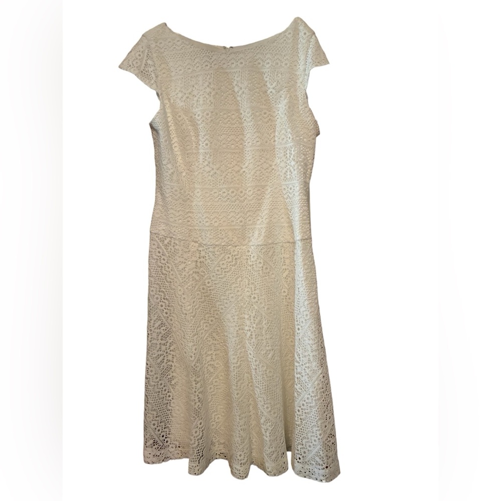 NWT ANNE KLEIN CAMELLIA WHITE EYELET LACE A-LINE DRESS SIZE 12